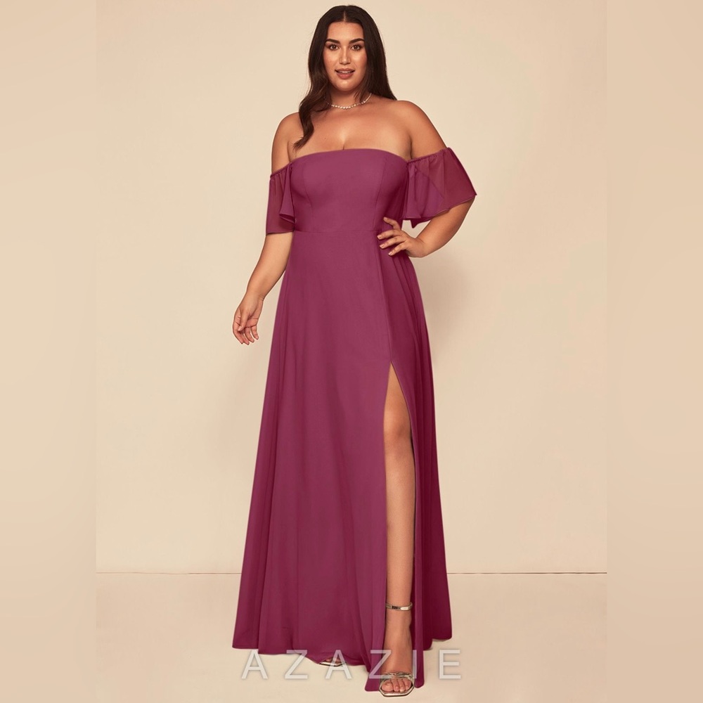 Azazie Mulberry A-line off the shoulder chiffon floor length dress
